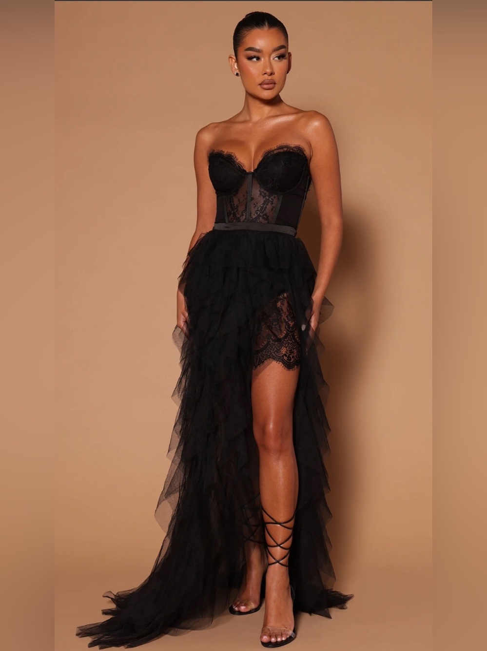 Fashion Nova Anastasia Premium Tulle Corset Maxi Gown Black- Style 5246 Sz Small